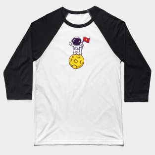 Astronaut Holding Flag On Moon Cartoon Baseball T-Shirt
